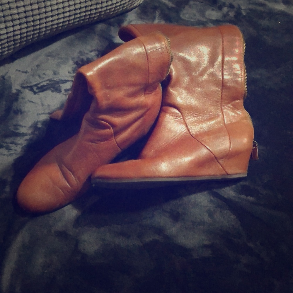 BP Cognac hidden wedge calf boots